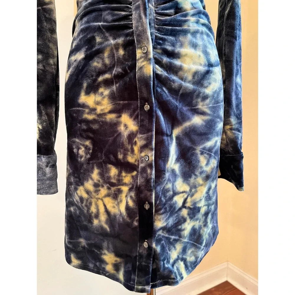 NWT Jaded London Velvet Tie Dye Ruched Shirt Dress Long Sleeve Mini, Size 4